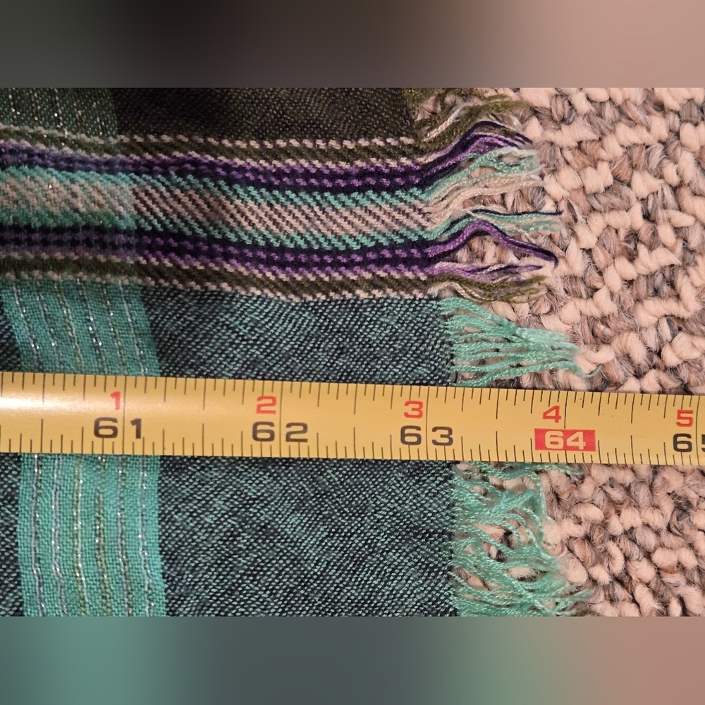 Plaid Fringed Scarf in Purple and Green - Picture 4 of 4